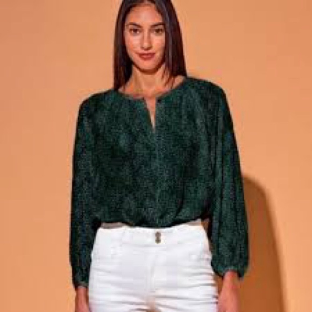 Tucker The Classic Emerald spots silk crepe Green Blouse size XS NWT